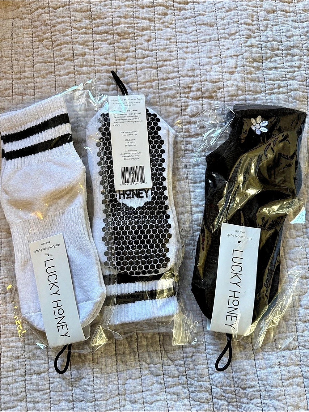 Lucky Honey The Boyfriend Sock / The Harlow Sock Grip Socks White & Black